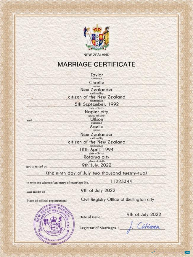 Download New Zealand marriage certificate PSD template Photoshop template